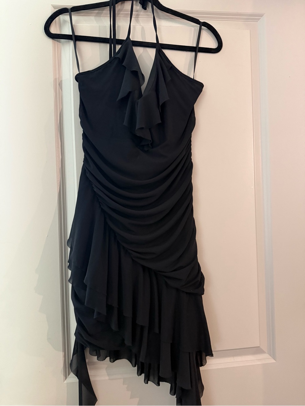 Elegant Black Ruffle Halter Dress